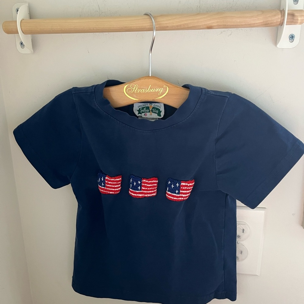 Southern Taters Navy Blue Kids Tee with American Flag Embroidery